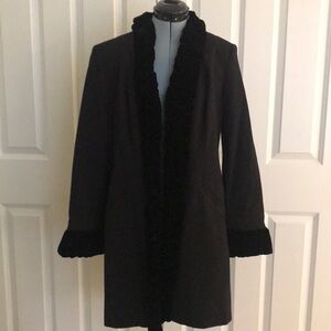 INC Black Long Jacket with Ruched Velvet Trim Christmas Holidays L